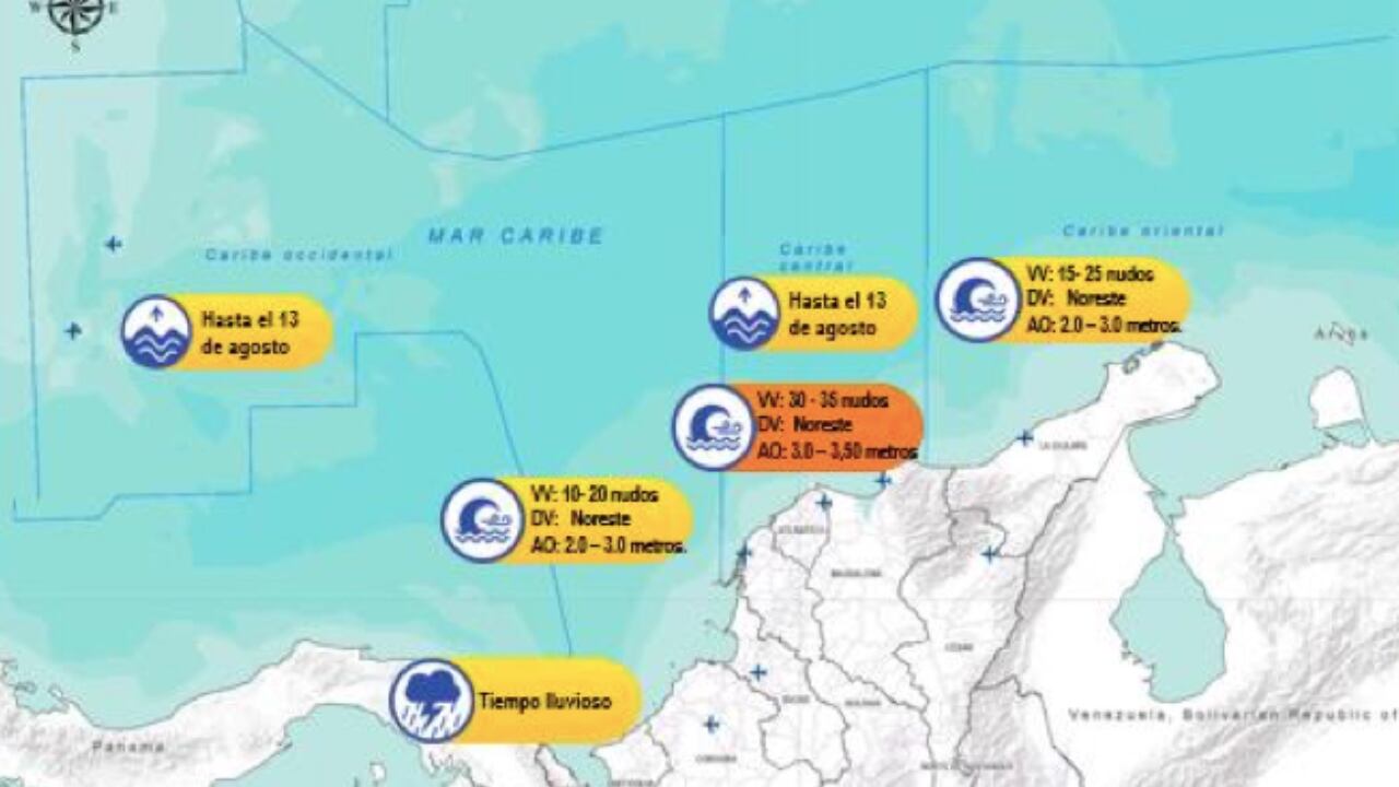 En la imagen se denotan las zonas donde se presentarán fuertes vientos