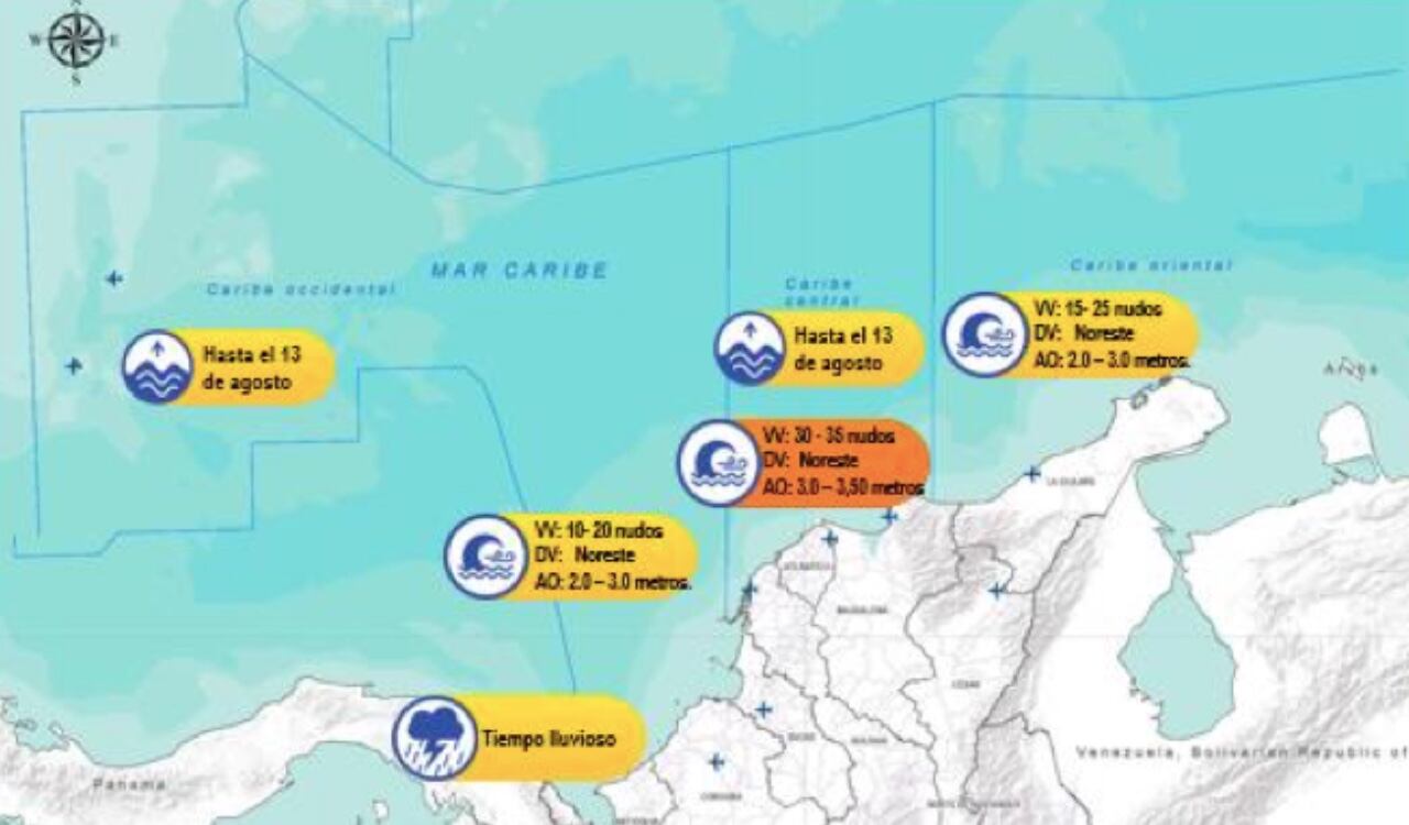 En la imagen se denotan las zonas donde se presentarán fuertes vientos