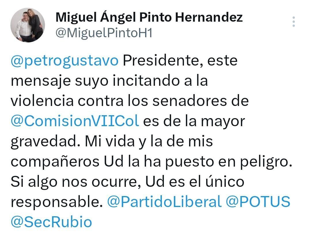 Miguel Ángel Pinto tras enfurecida de Gustavo Petro por el virtual hundimiento de la reforma laboral.