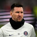PSG's Lionel Messi looks on during warm up before the French League One soccer match between Marseille and Paris Saint-Germain at the Velodrome stadium in Marseille, southern France, Sunday, Feb. 26, 2023. (AP Photo/Daniel Cole)