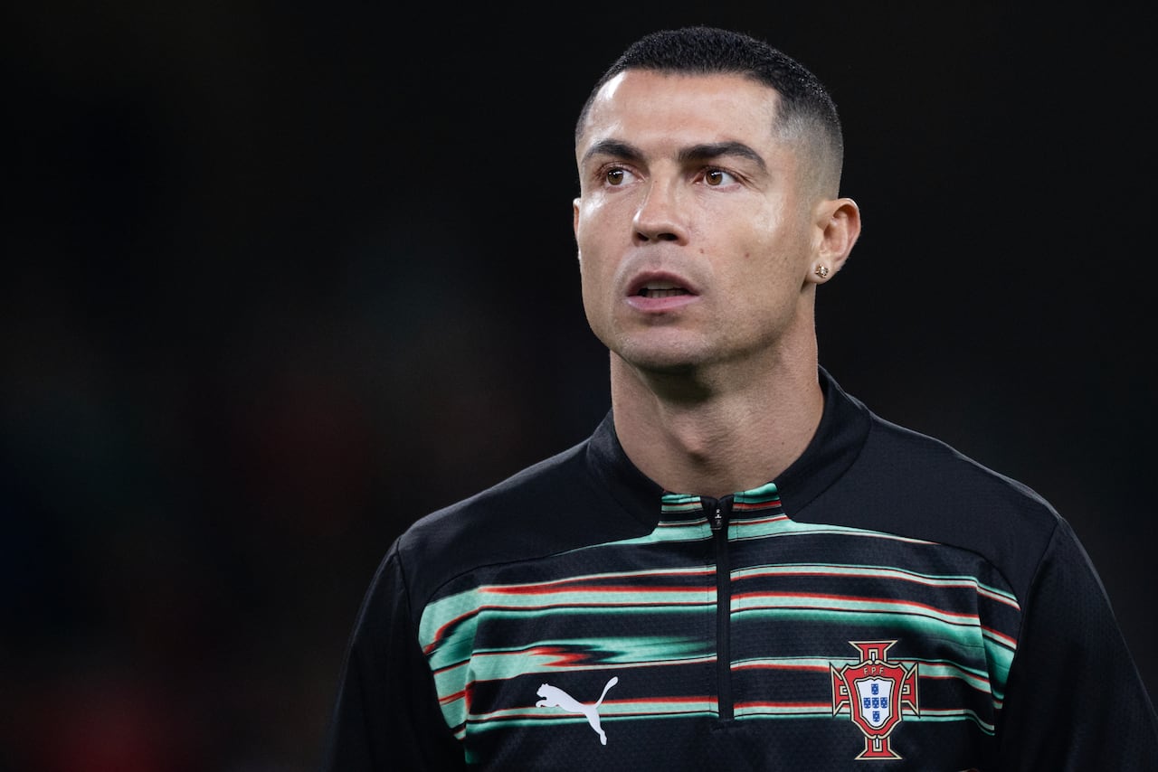 DUBLIN, IRELAND: NOVEMBER 13: Cristiano Ronaldo #7 of Portugal during team warm-up before the Republic of Ireland V Portugal, 2026 World Cup Qualifying - UEFA, Group Stage match at Aviva Stadium on November 13th, 2025, in Dublin, Ireland. (Photo by Tim Clayton/Getty Images)
