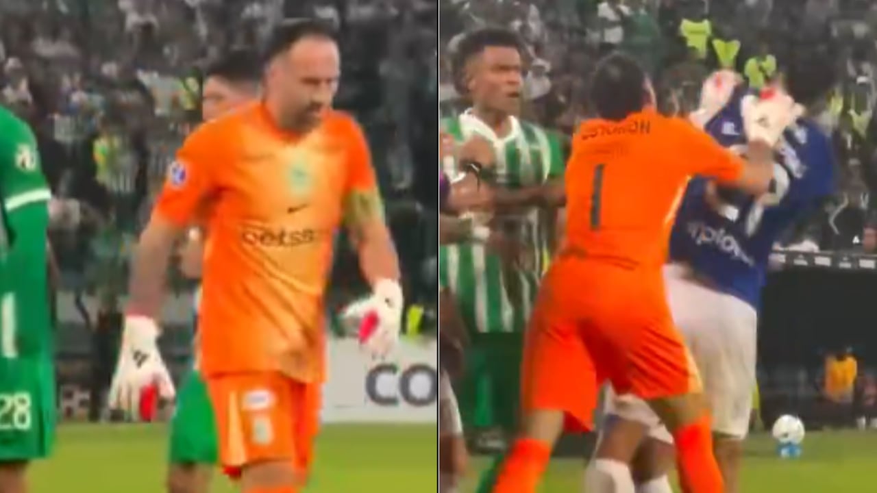 David Ospina atacó a Rodrigo Contreras en la celebración del gol de Millonarios.