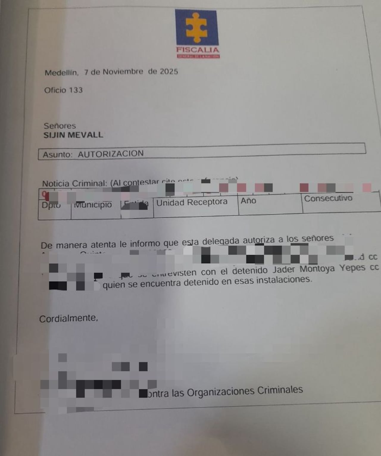 Un documento con membrete de la Fiscalía, sería la prueba que la filtración del caso Calarcá arrancó en el ente acusador.