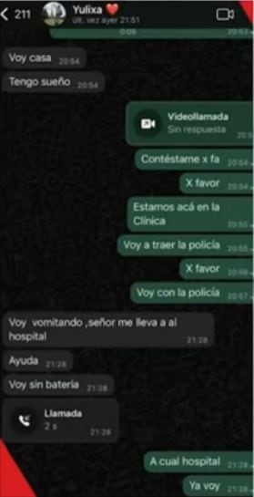 Estos fueron los últimos mensajes que sostuvo Yulitza Toloza con su amiga.