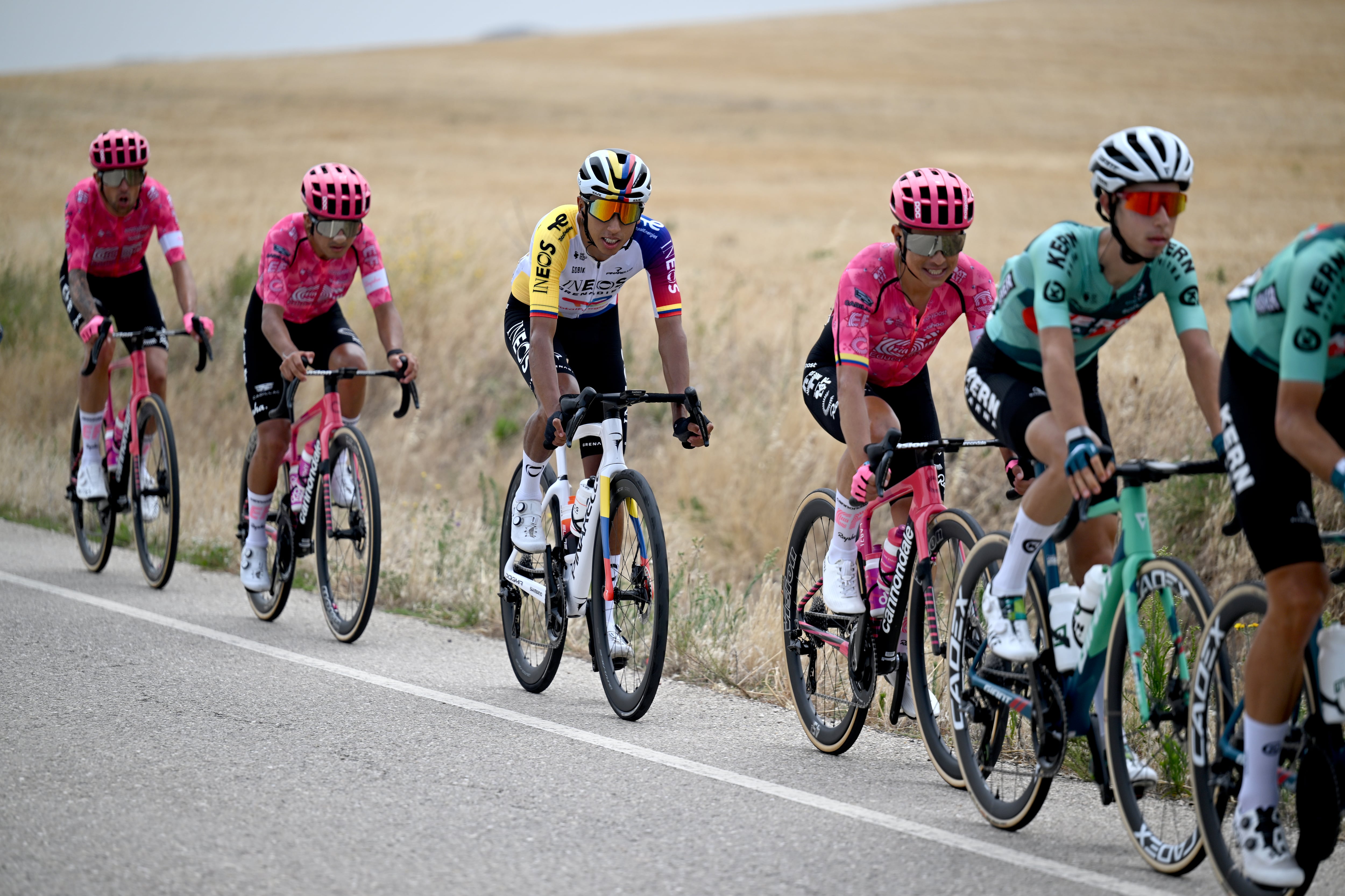 BUNIEL, SPAIN - AUGUST 06: Egan Bernal of Colombia and Team INEOS Grenadiers competes during the 47th Vuelta a Burgos 2025, Stage 2 a 161.6km stage from Cilleruelo de Abajo to Buniel on August 06, 2025 in Buniel , Spain. (Photo by Antonio Baixauli/Getty Images)