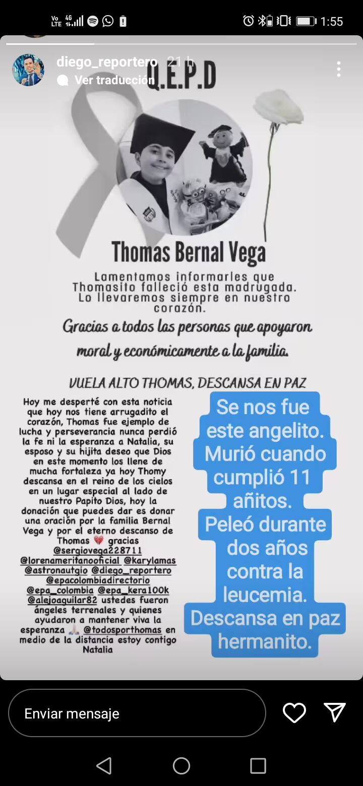 Diego Guauque confirmó el deceso del menor