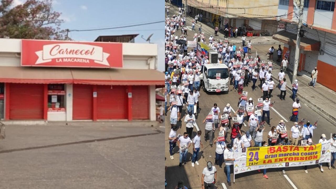 Centenares de comerciantes barranquilleros cerraron sus negocios y salieron a protestar en contra de los altos casos de extorsión.