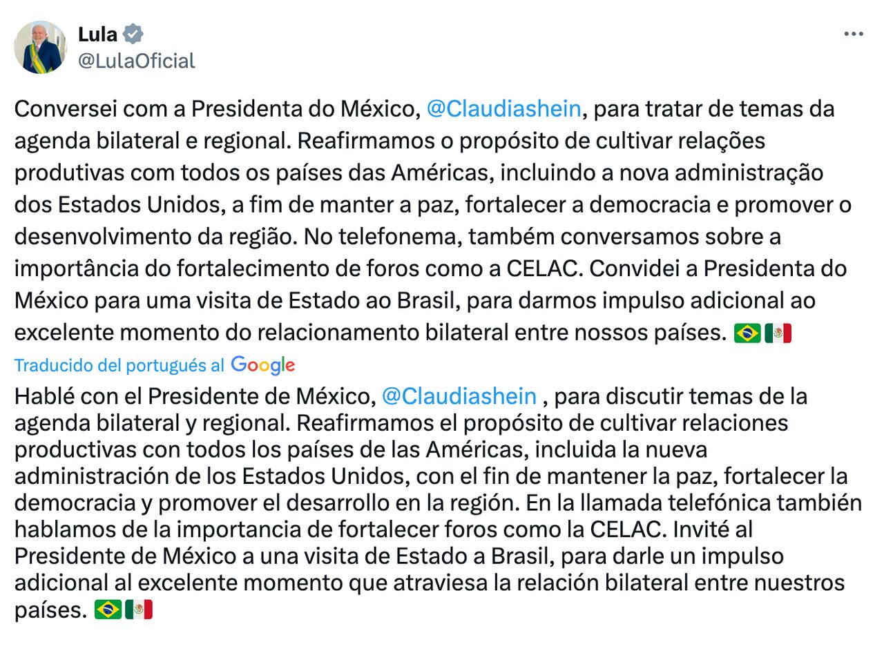 Publicación del presidente Lula da Silva