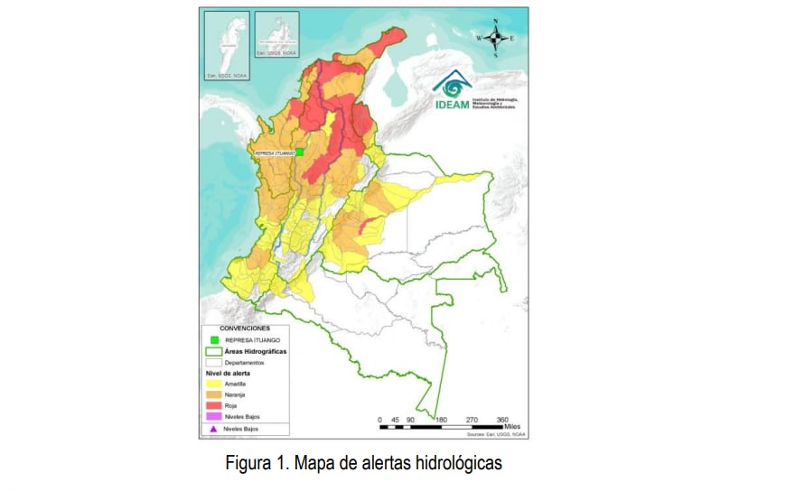 En el mapa se puede apreciar las zonas en que hay mayor creciente de los ríos en el país.
