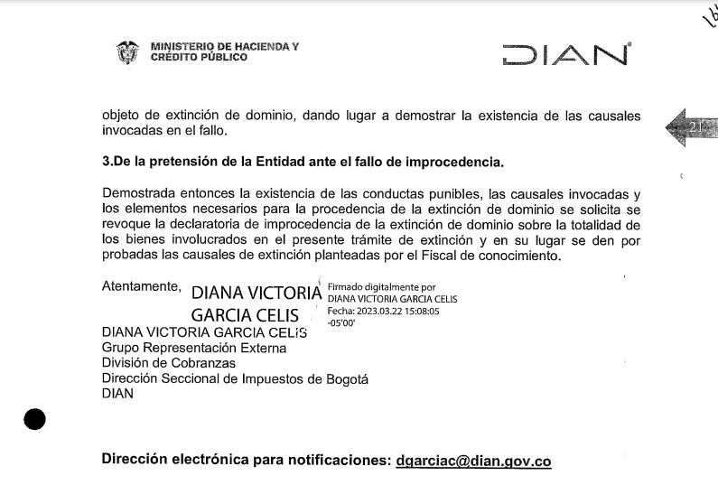 Solicitud de la Dian para que se mantenga la extinción de dominio a Alberto Aroch Mugrabi.