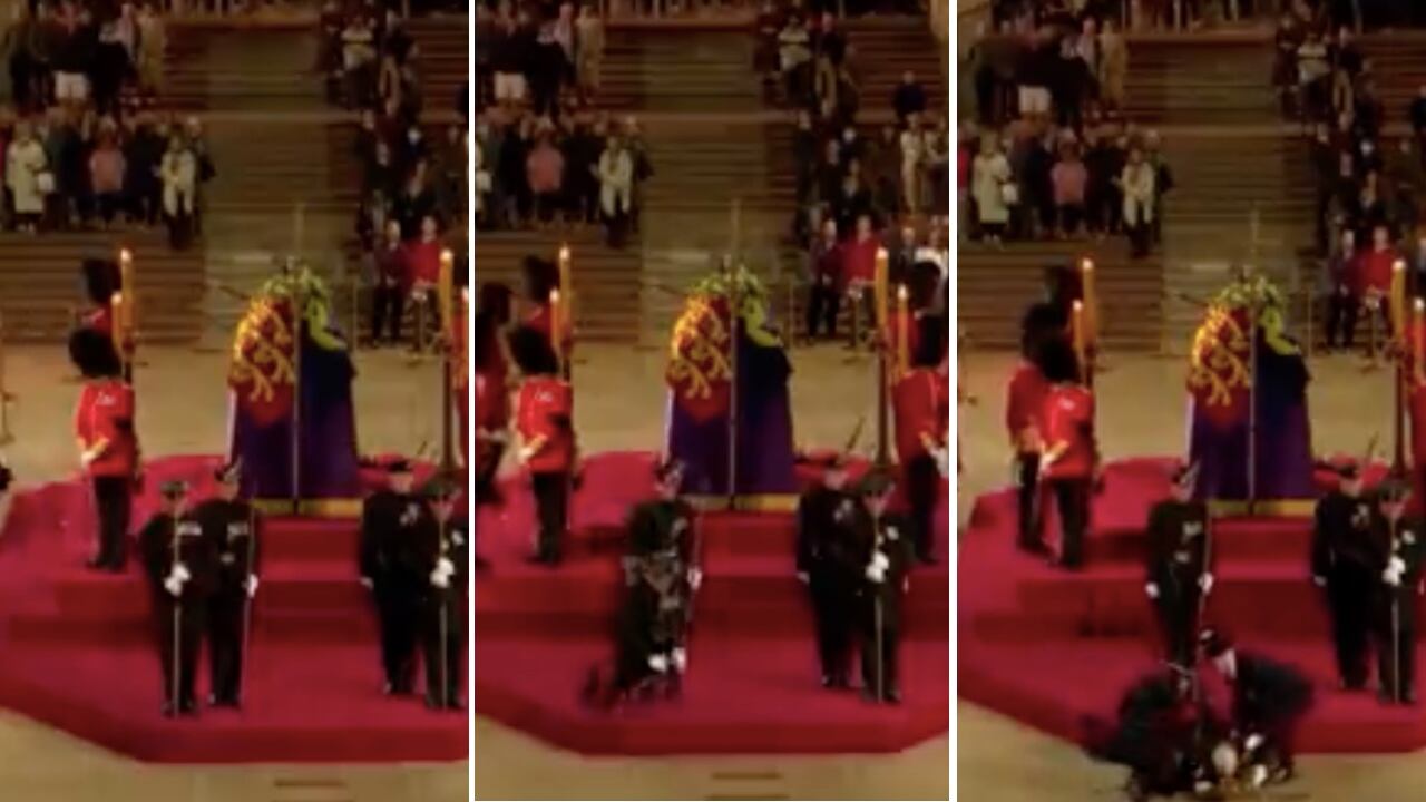 Guardia Real que custodiaba ataúd de Isabel II se desplomó en vivo y en directo
