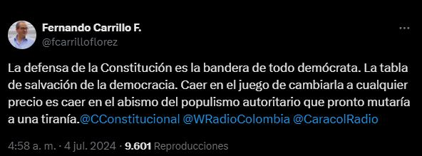 Publicación de Fernando Carrillo en X.