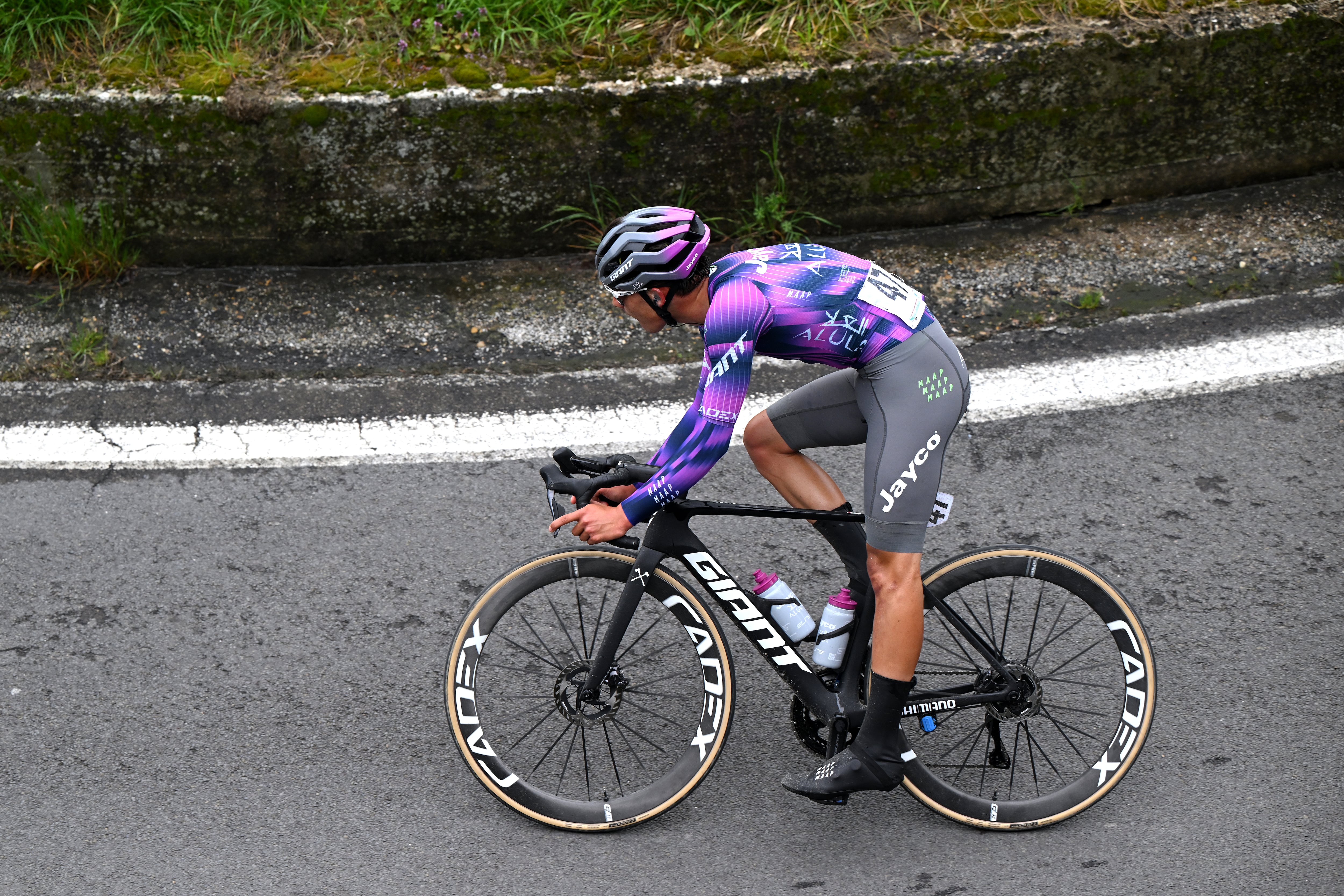 BRISIGHELLA AL CESENA, ITALY - MARCH 28: Samuele Privitera of Italy and Team Jayco AlUla competes during the 39th Settimana Internazionale Coppi e Bartali 2025, Stage 4 a 150.4km stage from Brisighella to Brisighella al Cesena on March 28, 2025 in Brisighella, Italy. (Photo by Dario Belingheri/Getty Images)