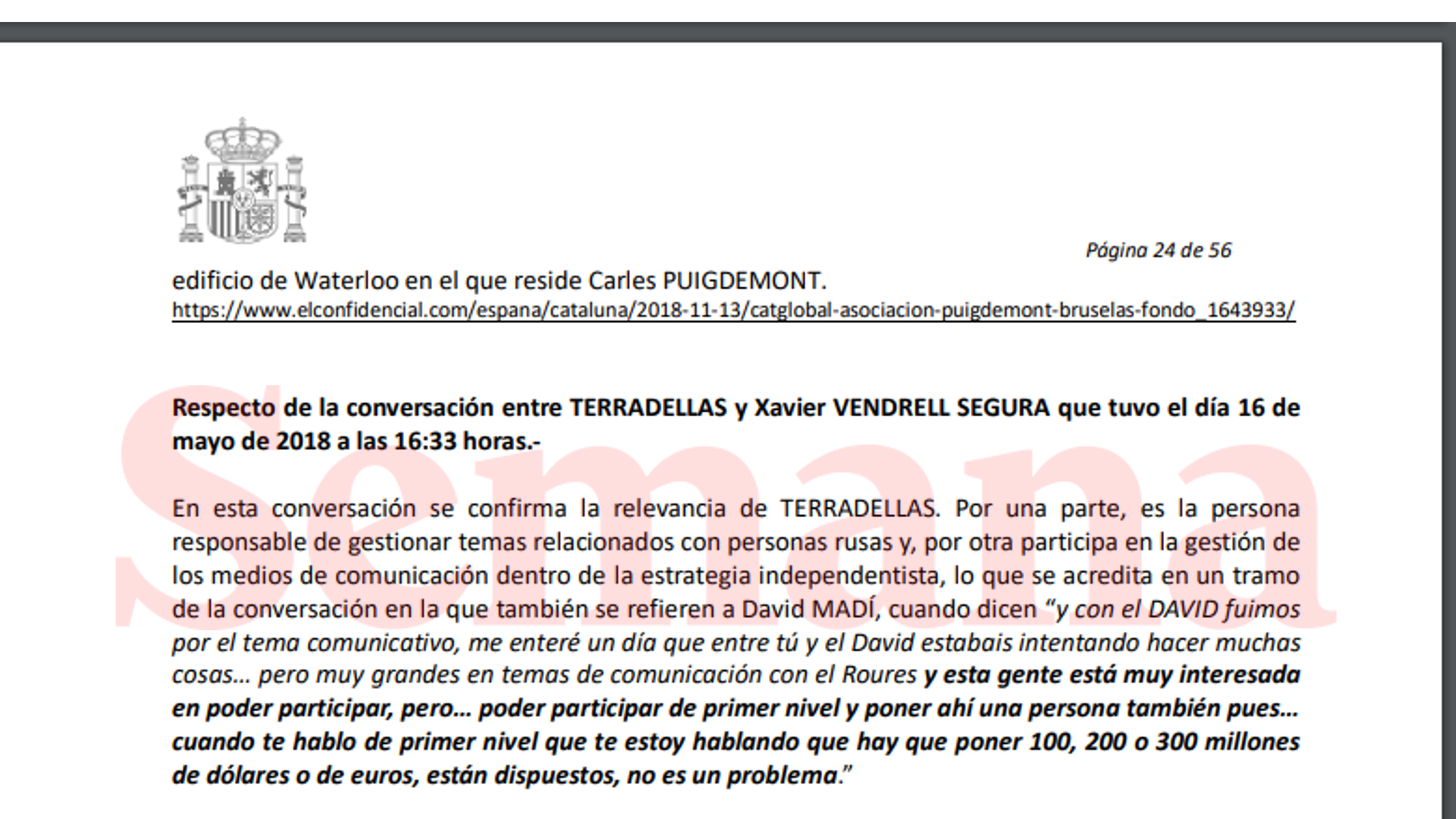 Informe judicial en España relaciona a Xavier Vendrell.