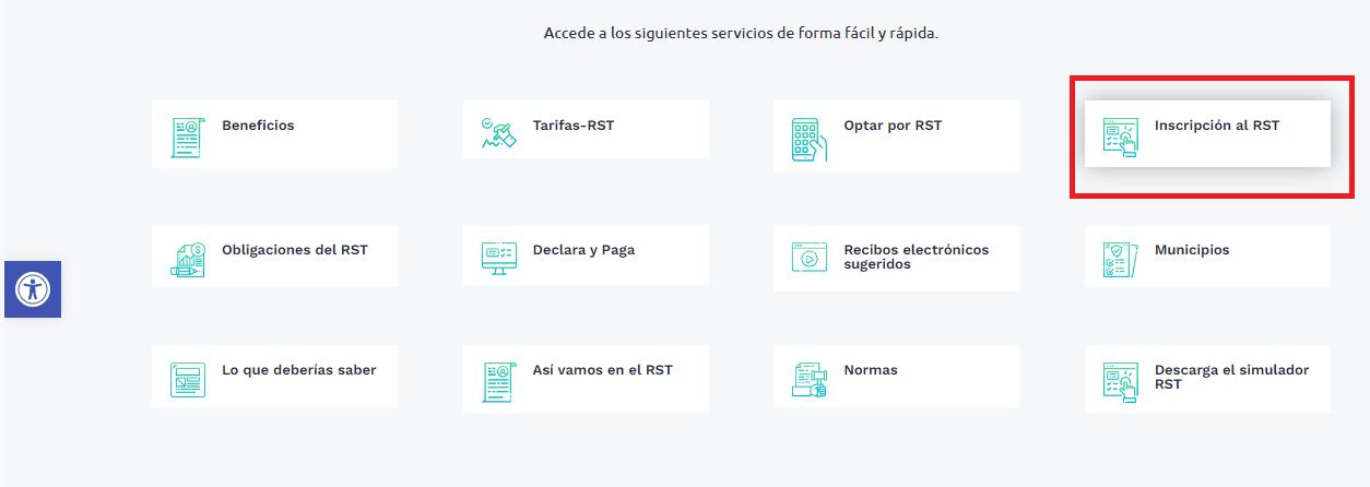 La opción para iniciar el registro del RST.