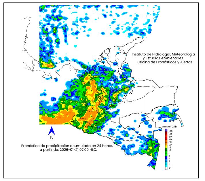 Pronóstico del Ideam para el miércoles 21 de enero de 2026