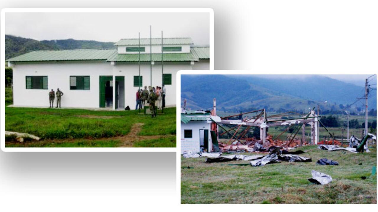 A la izquierda, la escuela de Balsillas hasta la semana pasada. A la derecha, como quedó tras el atentado del fin de semana.