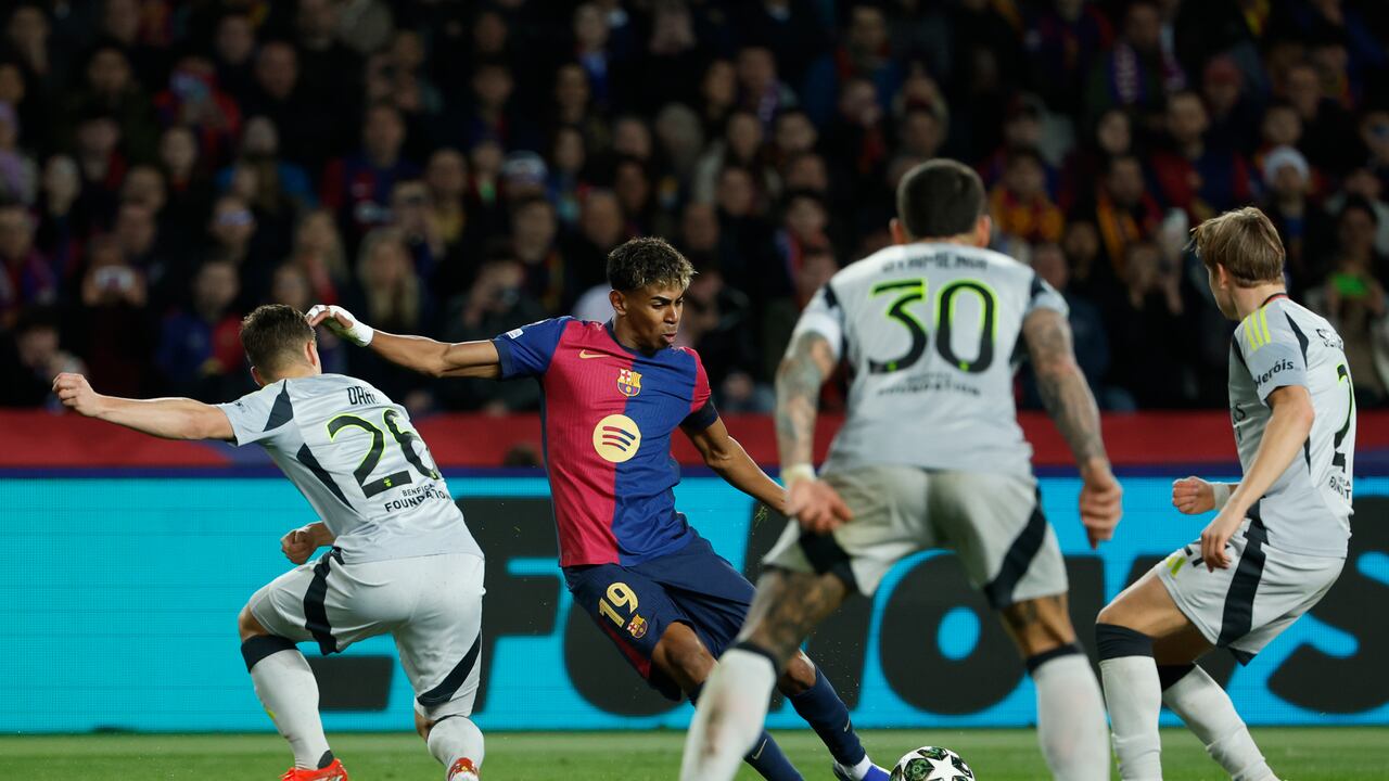 Lamine Yamal en el momento del golazo contra Benfica