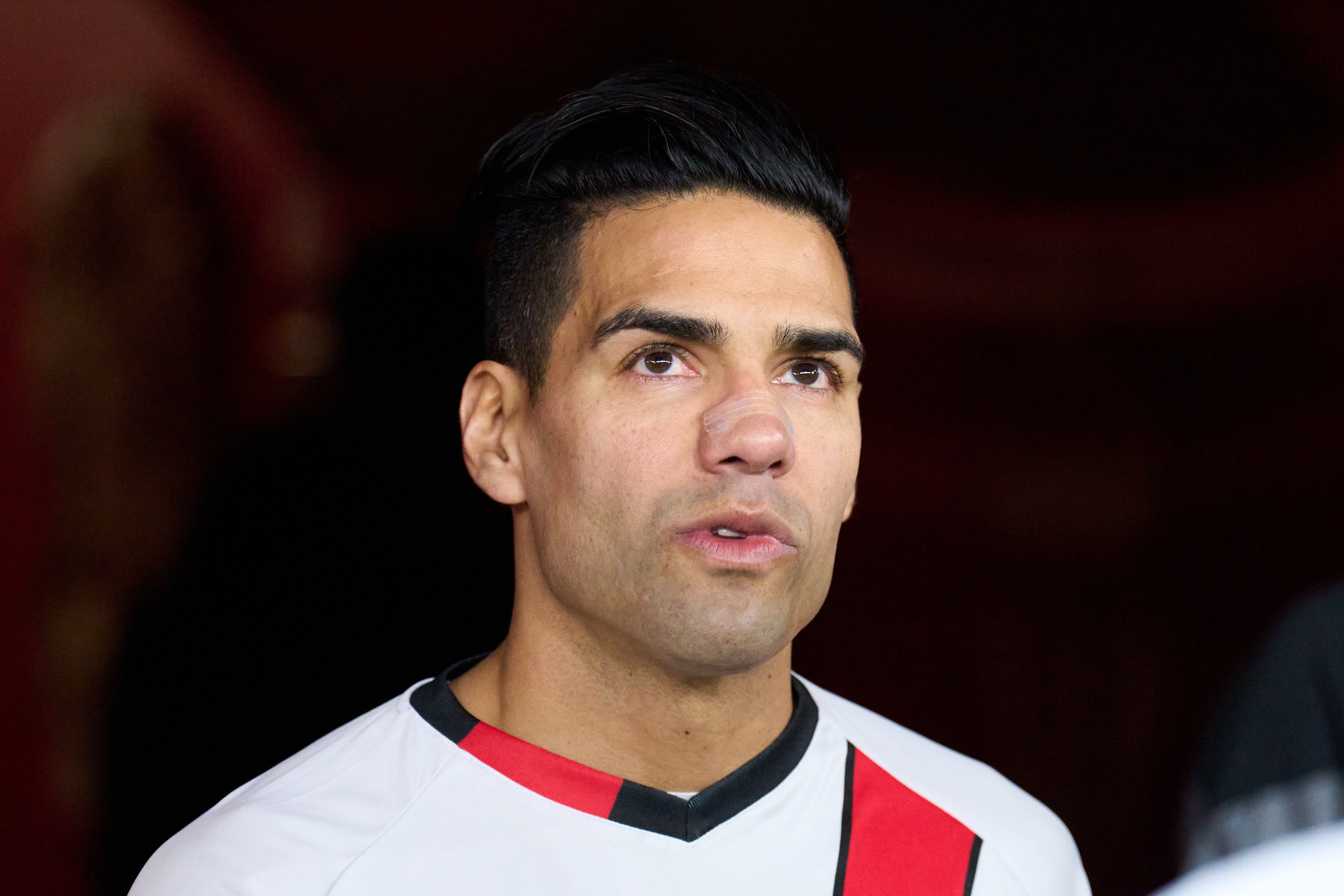 GIJON, SPAIN - JANUARY 03: Radamel Falcao of Rayo Vallecano looks on during the Copa del Rey round of 32 match between Real Sporting and Rayo Vallecano at El Molinon Stadium on January 03, 2023 in Gijon, Spain. (Photo by Juan Manuel Serrano Arce/Getty Images)