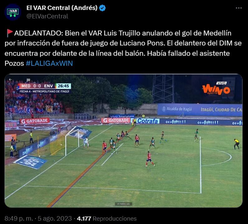 Tanto anulado a Luciano Pons por fuera de lugar.