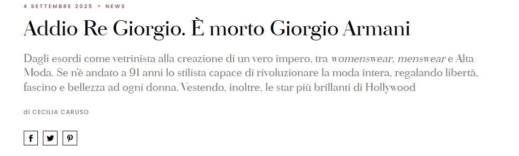 Así reacciona la prensa italiana tras la muerte del ícono de la moda Giorgio Armani