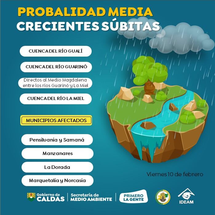 Varios ríos de Caldas pueden tener crecientes ante la presencia de lluvias