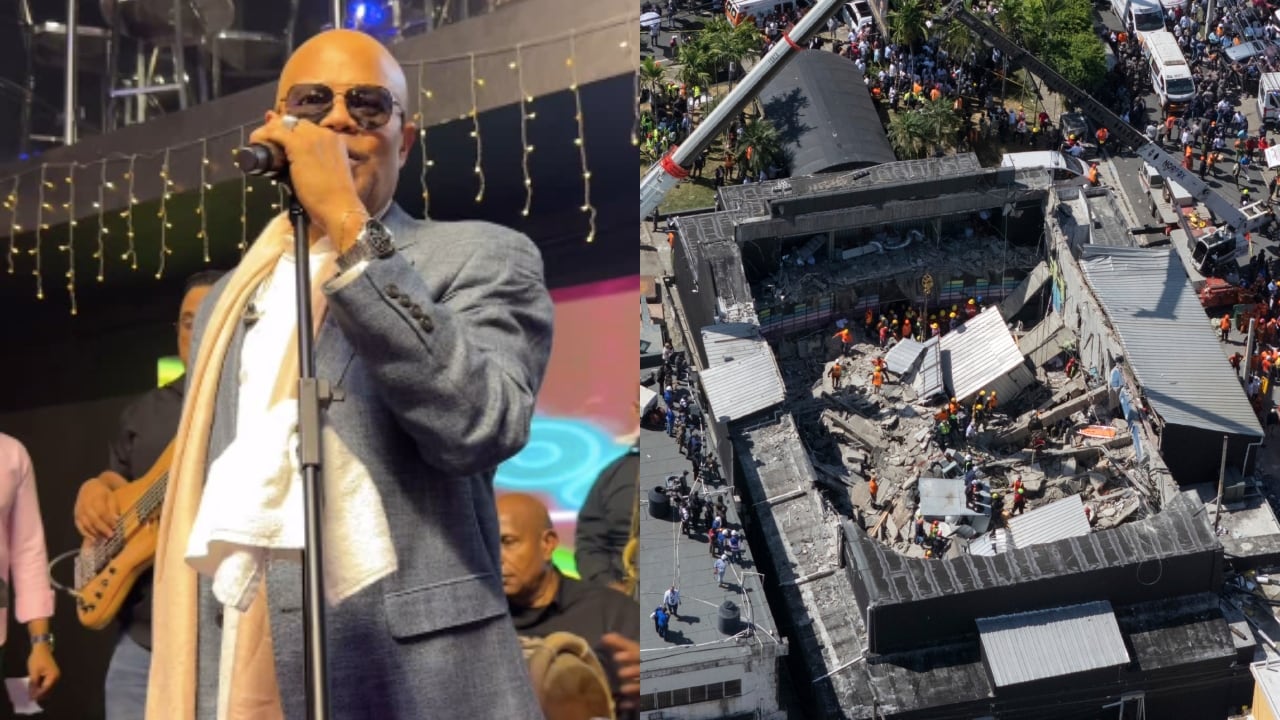 El cantante Rubby Pérez y la discoteca donde se desplomó el techo.