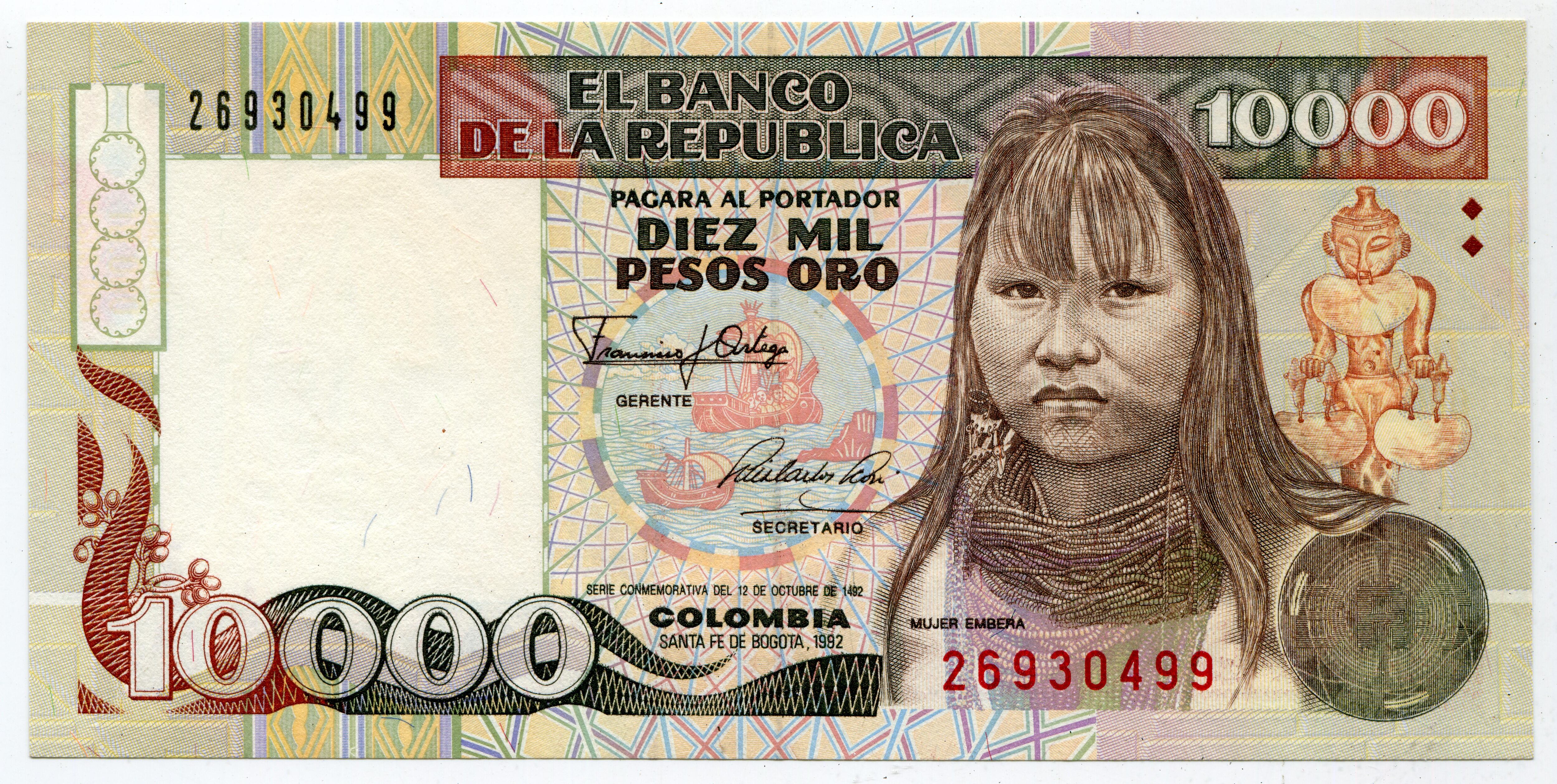 Billete 10.000 pesos (Emberá)