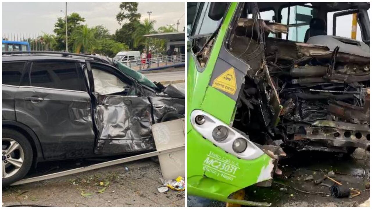 La camioneta de Freddy Rincón y el bus alimentador del MIO colisionaron en la calle 5 con carrera 34 de Cali.