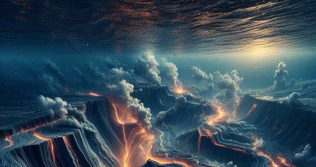 Ilustración de la actividad de las placas tectónicas en el fondo del océano