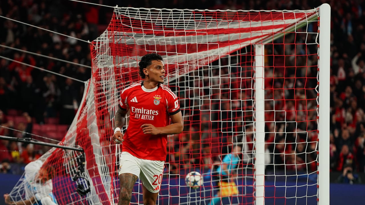 Richard Ríos tras marcar el primer gol del Benfica ante el Napoli.