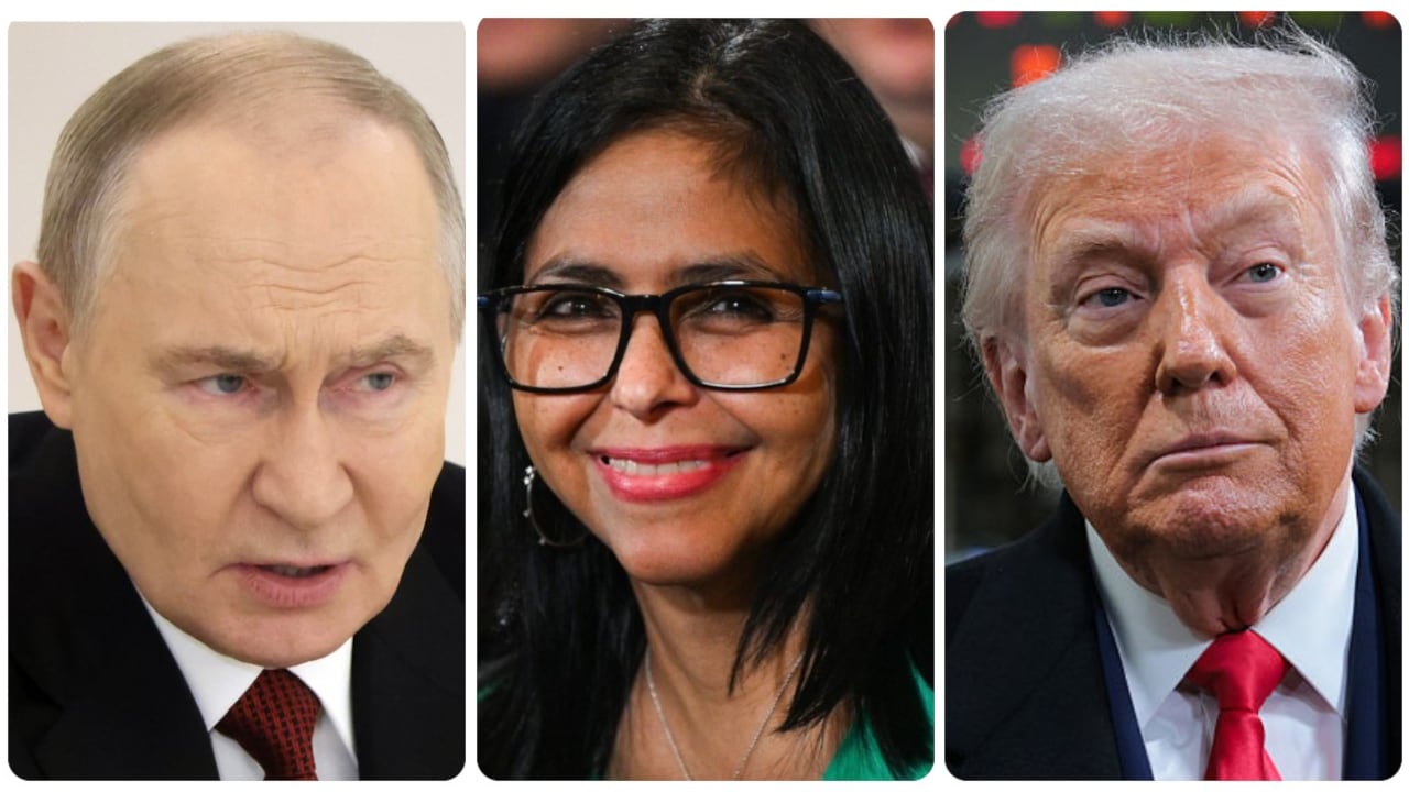 Vladimir Putin, Delcy Rodríguez y Donald Trump.