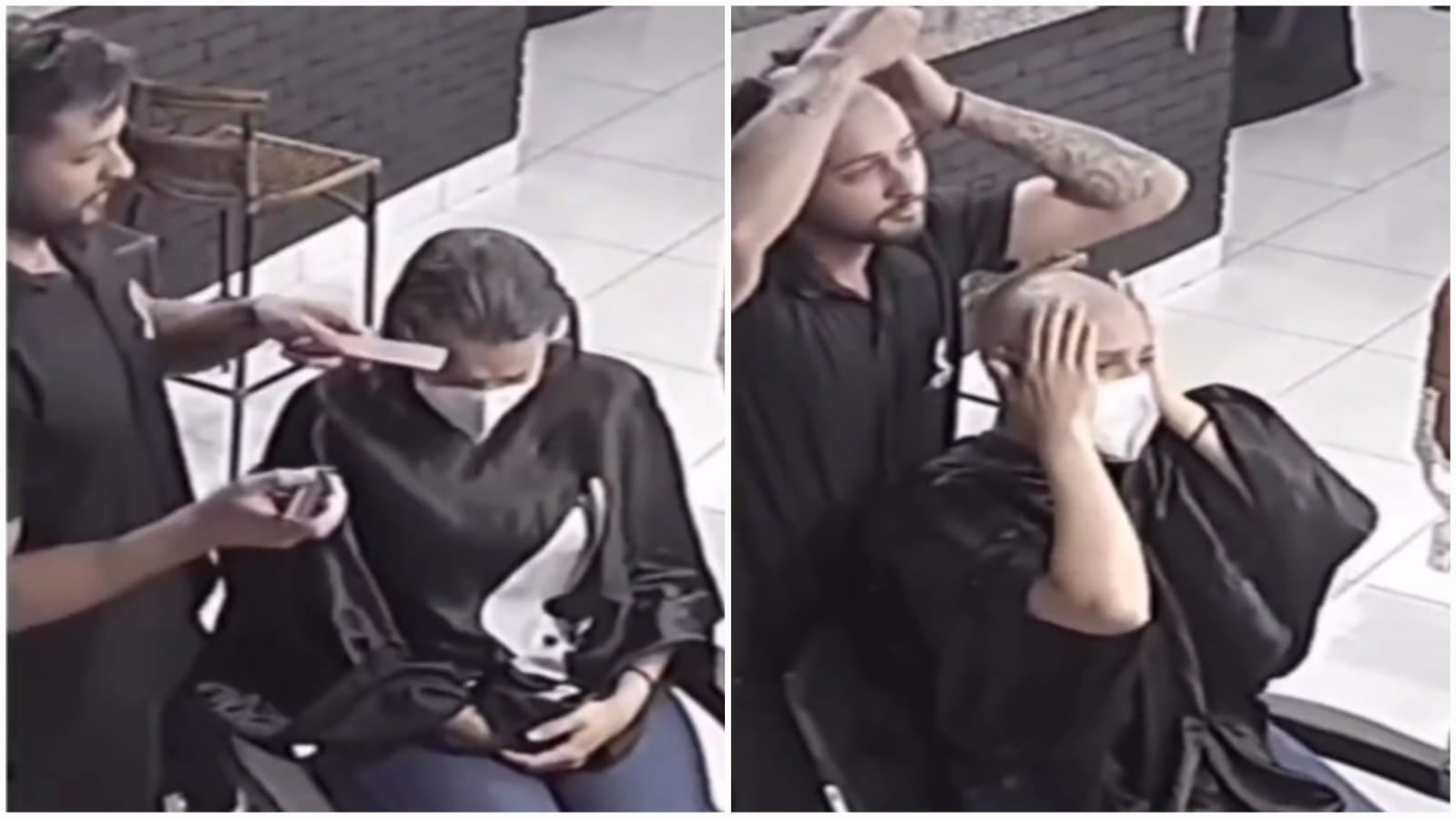 Cámaras de seguridad del lugar registraron el gesto de un estilista con su clienta.