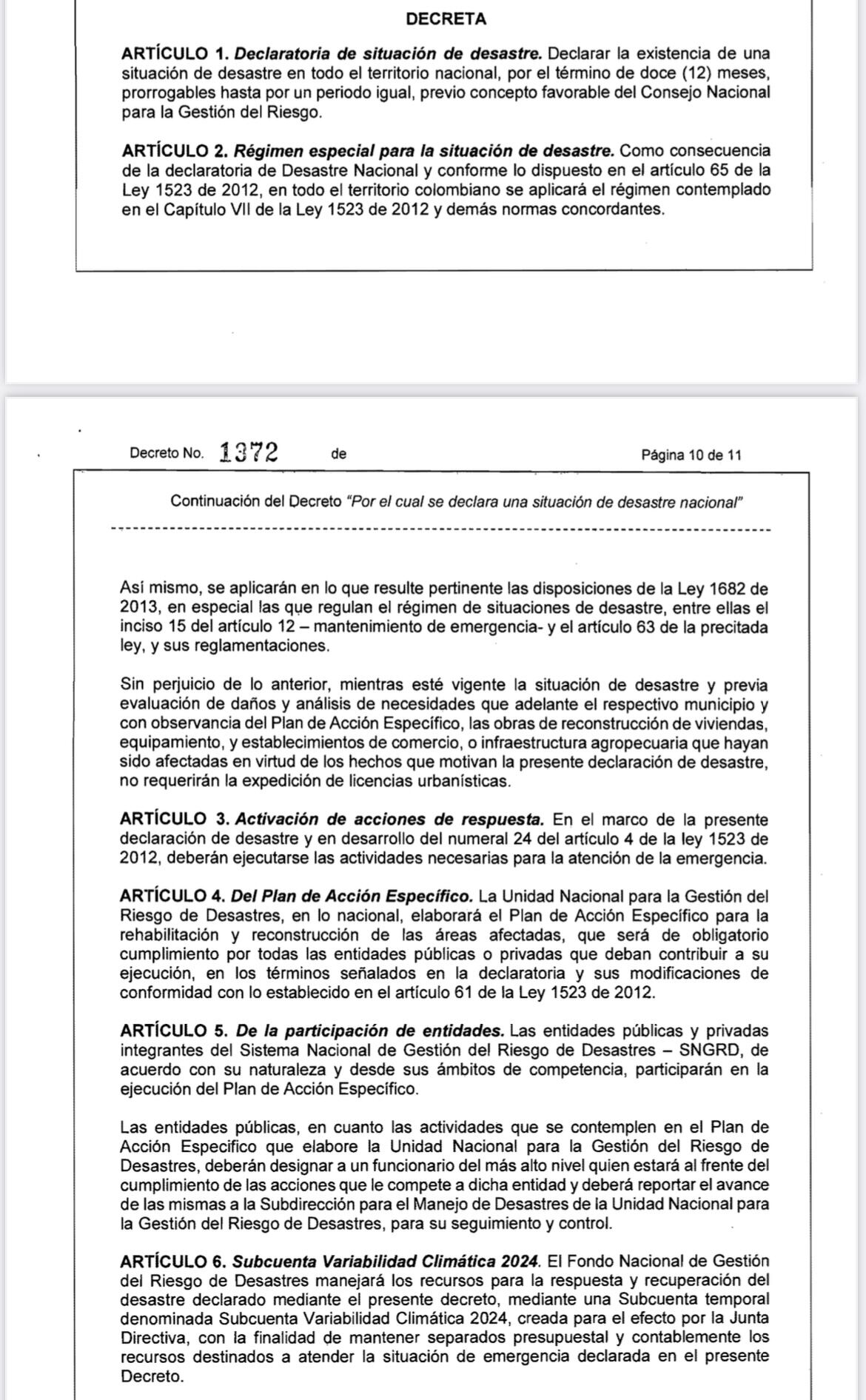 Decreto desastre natural