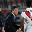 BUENOS AIRES, ARGENTINA - OCTOBER 05: Miguel Borja of River Plate celebrates with coach of River Plate Marcelo Gallardo after scoring the second goal of his team during a match between River Plate and Estudiantes as part of Liga Profesional 2022 at Estadio Mas Monumental Antonio Vespucio Liberti on October 5, 2022 in Buenos Aires, Argentina. (Photo by Daniel Jayo/Getty Images)
