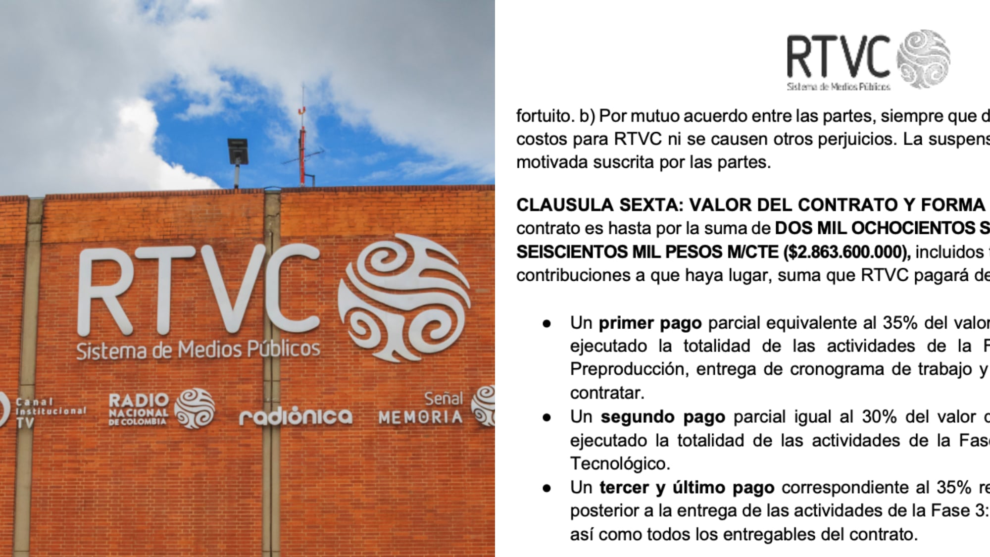 RTVC suscribió un millonario contrato para ejecutar en 16 días.