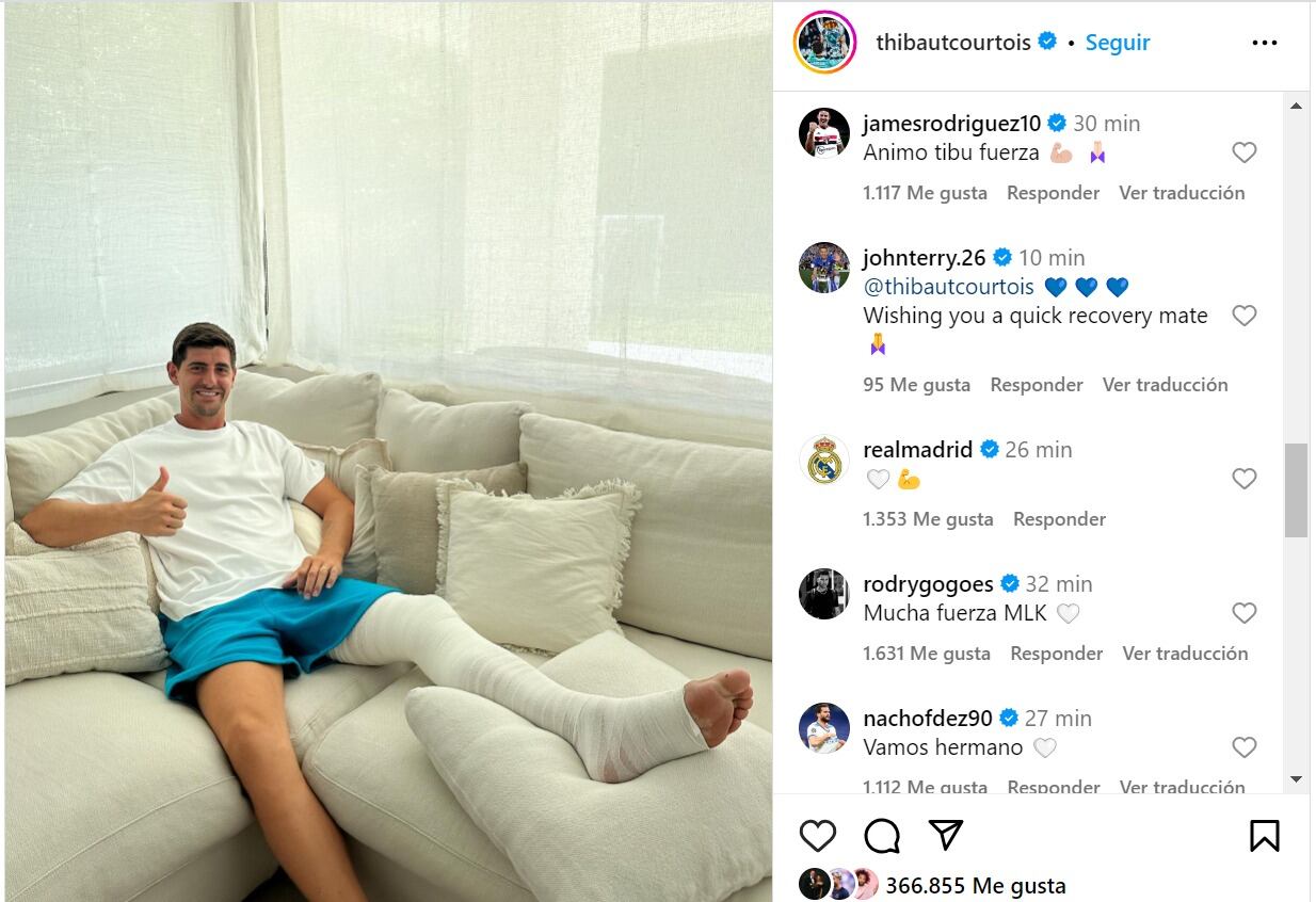 Mensaje de James al arquero belga.