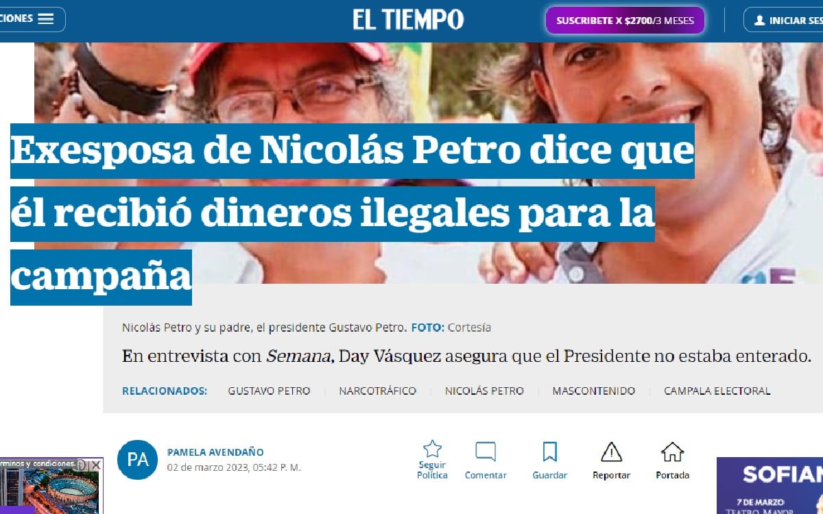 Captura de pantalla de El Tiempo.