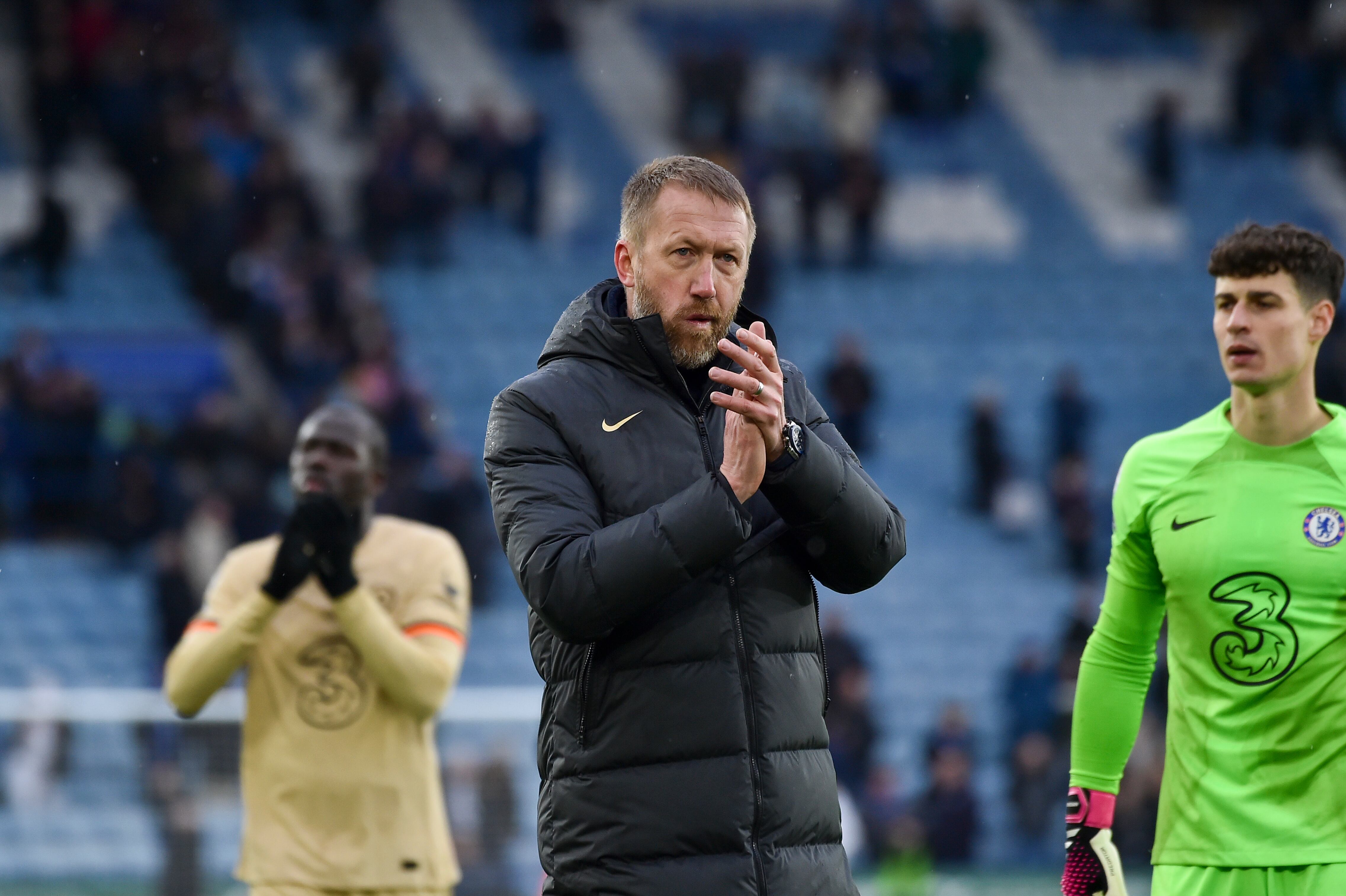 FILE - Chelsea's head coach Graham Potter celebrates at the end of the English Premier League soccer match between Leicester City and Chelsea at King Power stadium in Leicester, England, Saturday, March 11, 2023. Chelsea has fired manager Graham Potter with the club languishing in the middle of the Premier League standings despite spending more than $600 million on players in the last two transfer windows. The team announced Potter's departure on Sunday, April 2. (AP Photo/Rui Vieira, file)