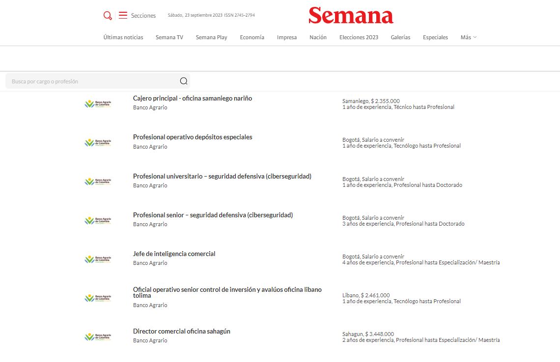 Las ofertas de empleo del Banco Agrario.