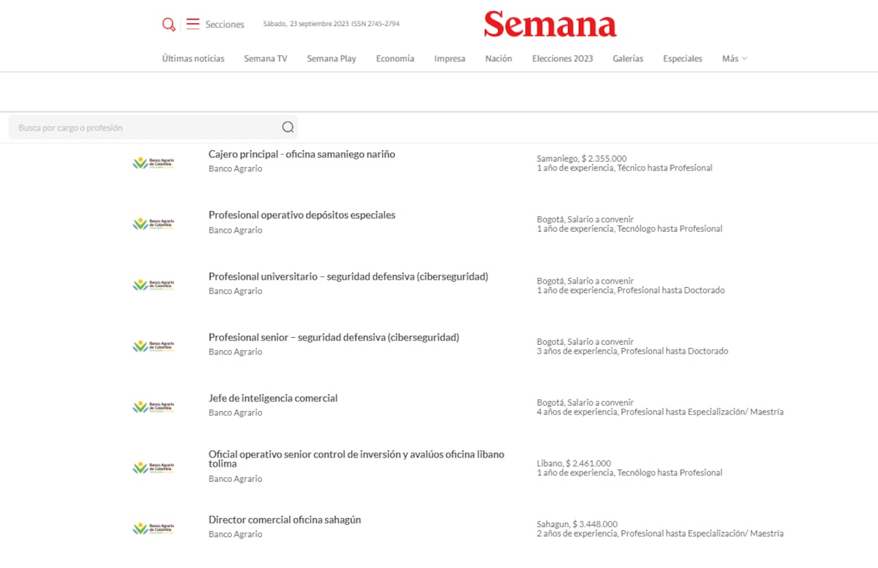 Las ofertas de empleo del Banco Agrario.