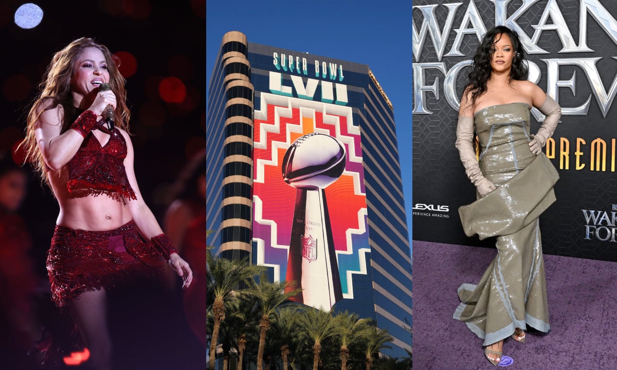 Shakira y Rihanna. Super Bowl. Foto: Getty Images/Tom Pennington//Reuters/Kirby Lee-USA TODAY Sports//Getty Images/Axelle/Bauer-Griffin/FilmMagic
