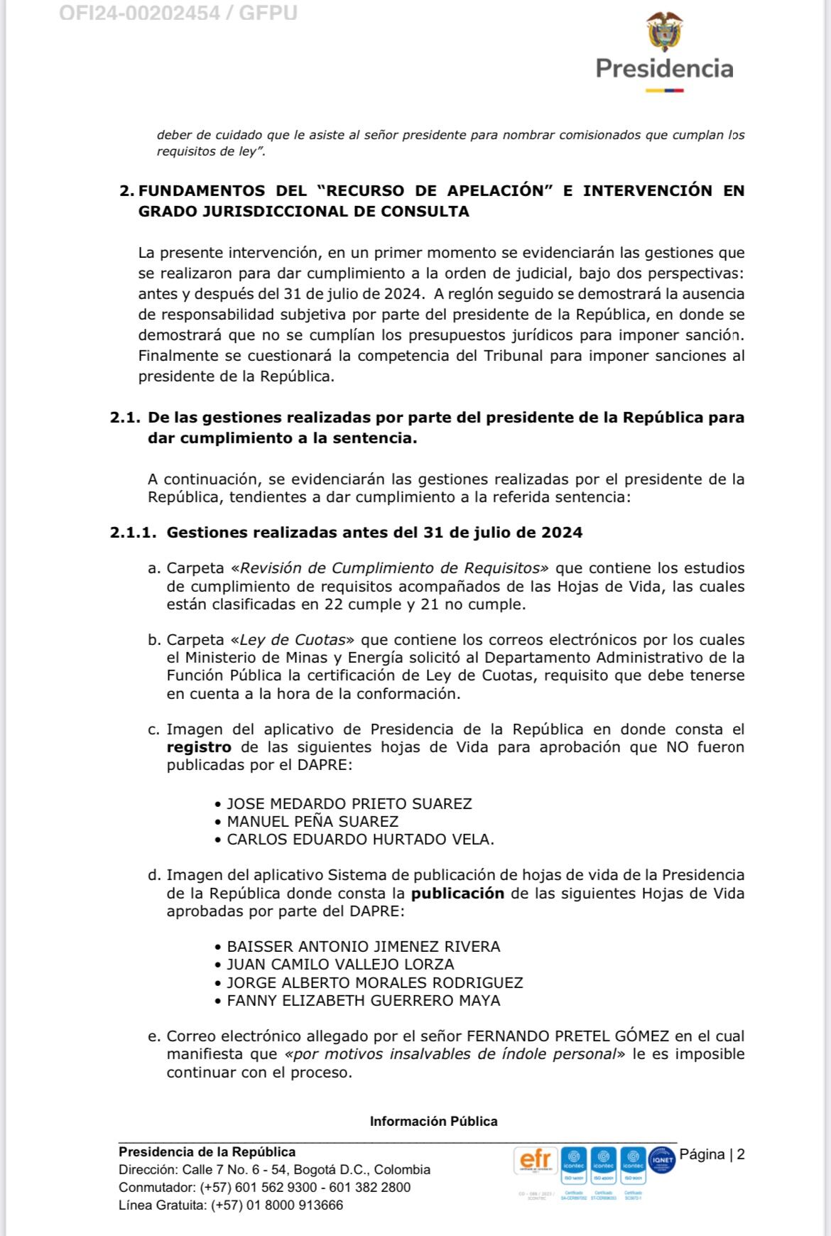Documento impugnación