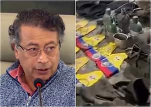 Gustavo Petro y material incautado a disidencias de Iván Mordisco