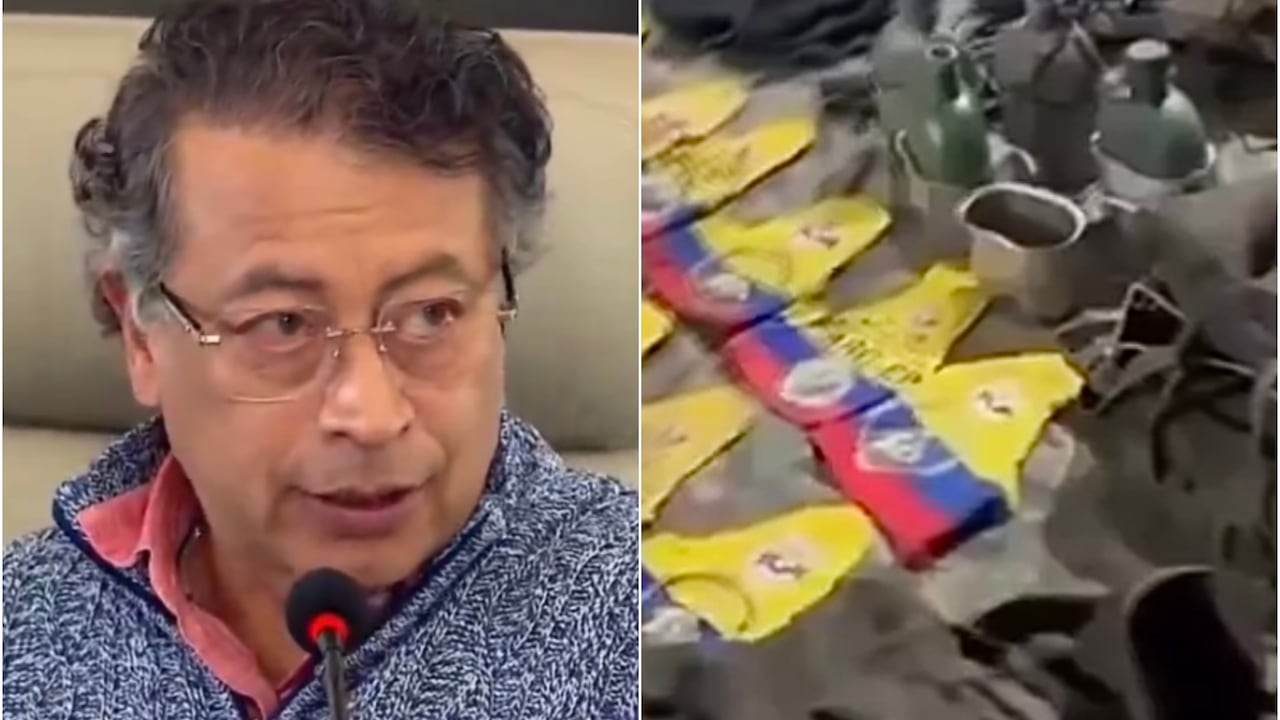 Gustavo Petro y material incautado a disidencias de Iván Mordisco