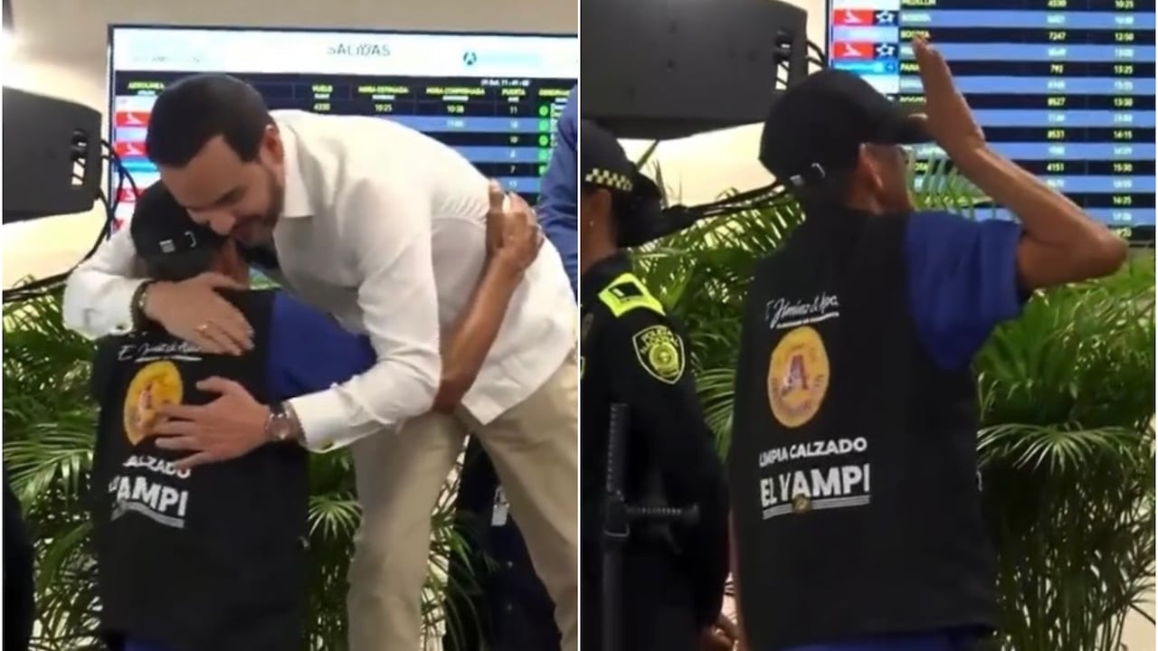 Abelardo De La Espriella con trabajador en Barranquilla.