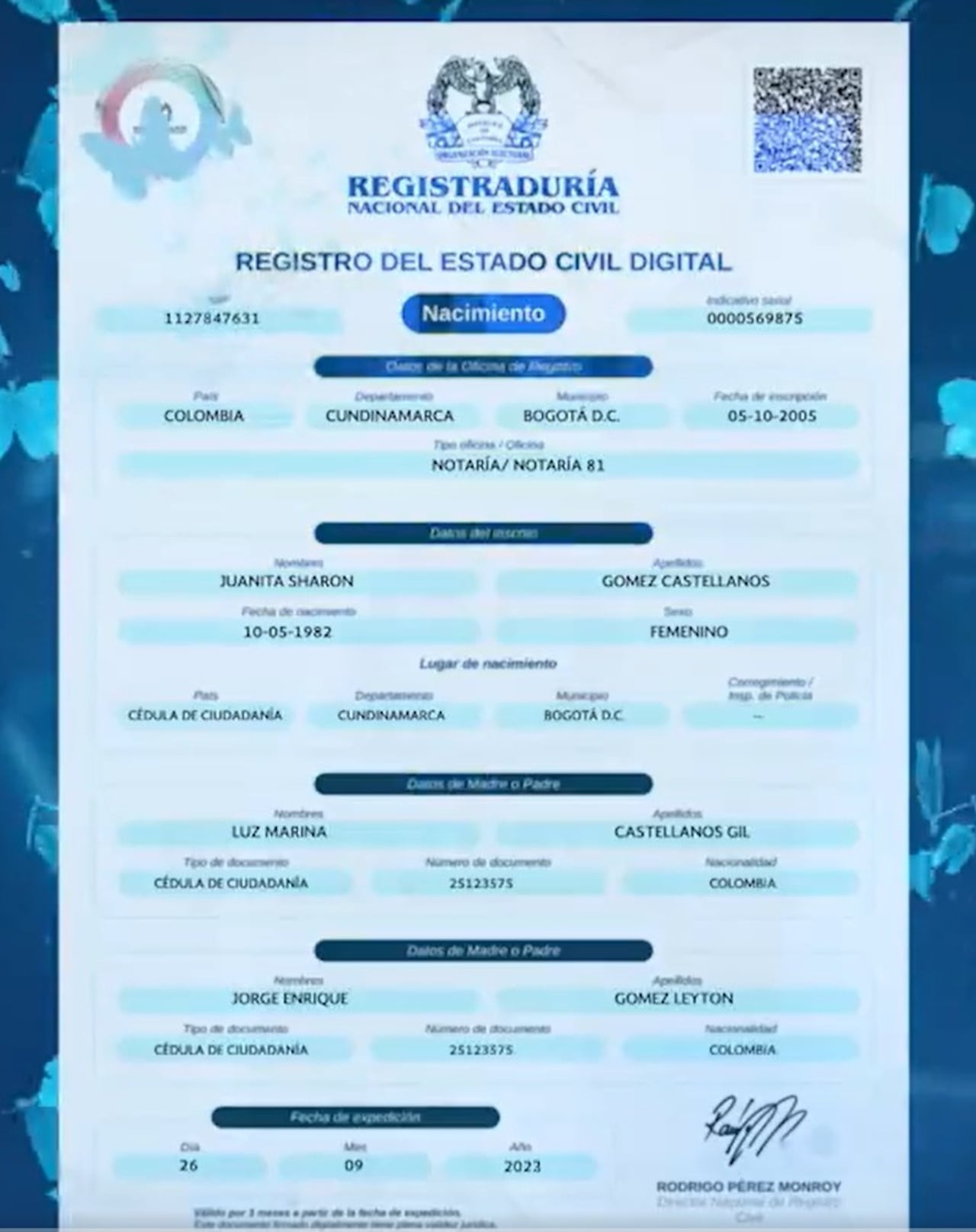 Así será la copia del registro civil de nacimiento.
