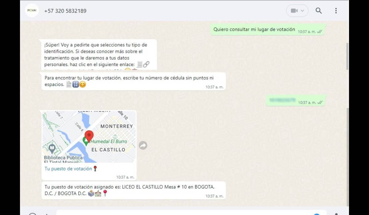 Las personas pueden conocer dónde queda su puesto de votación a través de WhatsApp.