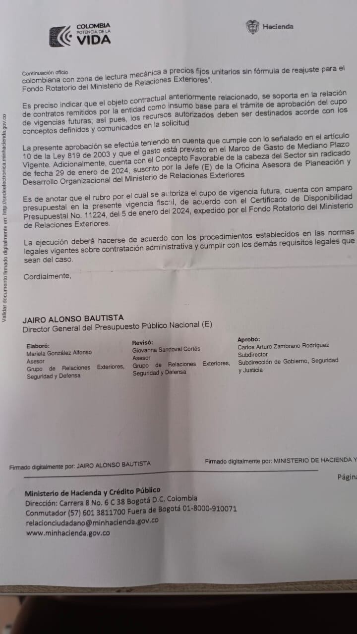 La segunda parte de la carta del Ministerio de Hacienda.