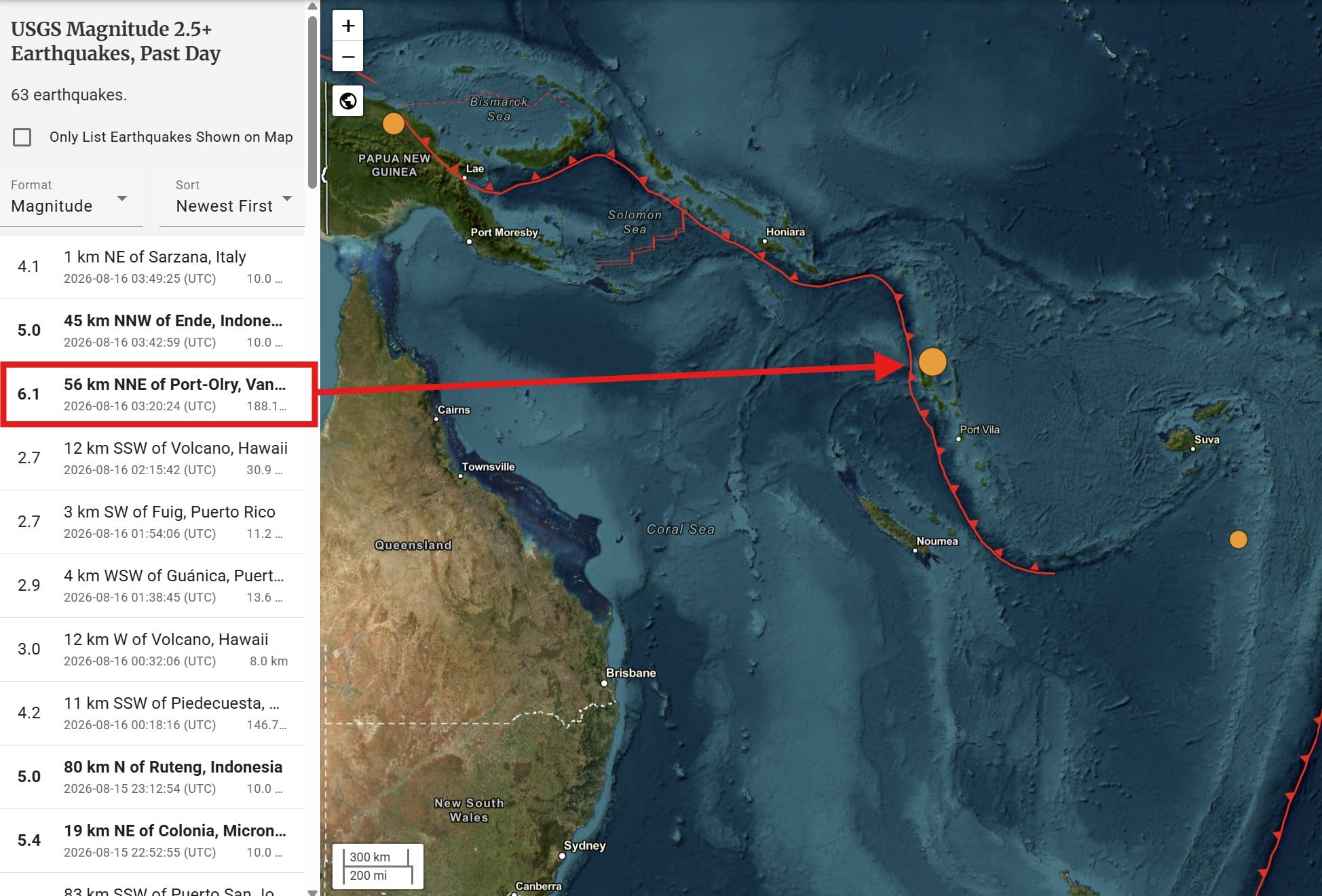 Un terremoto de magnitud 6.1 acaba de golpear Vanuatu cerca de la isla/volcán Ambae